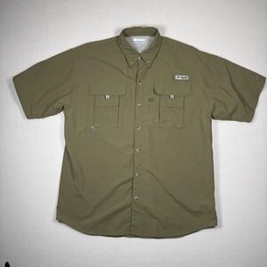 Columbia PFG Bahama II Fishing Shirt Mens Medium Short Sleeve Olive Green UPF 30